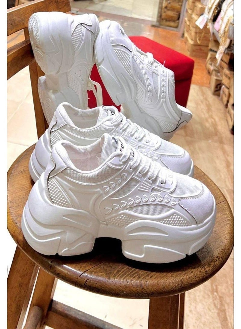Women's white sneakers with a trendy and comfortable design for a stylish casual look. Women's white shoes with a comfortable thick sole for everyday wear. Women's white sneakers with a modern design and a high sole for comfort and stability in daily walking. Code 5000 - Image 4